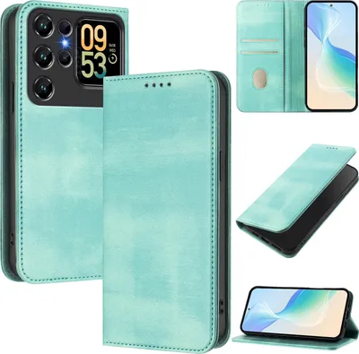 Produktbild von Handyhülle für Oukitel C62 / C62 Pro, Vintage Leder RFID Schutz Kartenfach Standfunktion Magnetische Klapphülle Türkis