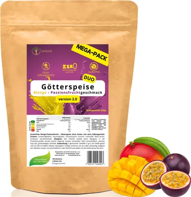 Produktbild von Zuckerfreie Götterspeise Ohne Zucker & Süßungsmittel Low Carb Dessert 350g (50portionen) Kalorienarm (Mango-Maracuja)