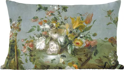 Produktbild von MuchoWow® Zierkissen Sofakissen Wohnzimmer Dekokissen 50x30 cm Blumen - Alte Meister - Ölfarbe - Wohnzimmerdekoration - Polster mit Photo