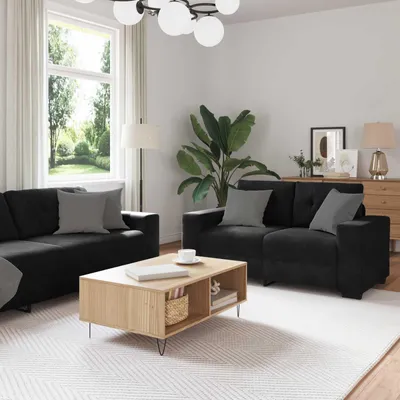 Image de Ensemble de canapé vidaXL, 3 pièces, noir, en velours