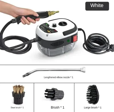 Obrázok produktu pre Parný čistič - Ručný - 2500 W - 220 V zástrčka EÚ - 5-stupňový termostat - >30 min pary - >900 ml nádržka - Vysokotlaková para - Biela