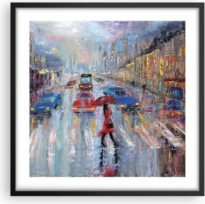 Produktbild von Gerahmtes Poster - Schwarzer Rahmen - Acryl Stadt Regen - 50x50 cm - Wand Bild - Wanddeko - Wandbilder - Kunstposter - Wandposter - Bilderrahmen - Bilder - Kunstdruck - Wandbild - P2BAC50x50-4251