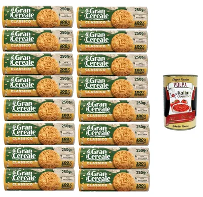 Produktbild von GranCereale Classico Kekse 16x250g | Vollkornkekse mit extra Haferflocken – knusprig, ballaststoffreich, ohne Palmöl, recycelbare Packung, 100% italienisches Getreide + Italian Gourmet polpa