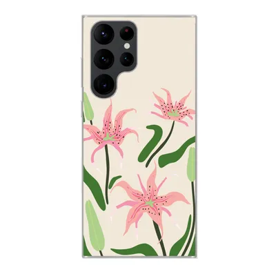 Produktbild von MuchoWow® Handyhülle Schutzhülle Hülle für Samsung Galaxy S22 Ultra Blume - Rosa - Blätter Silikon Softcase Handy Hülle - Abbildung