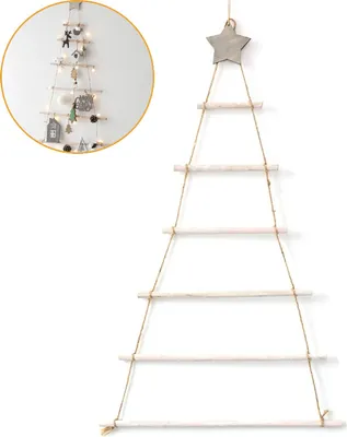 Produktbild von Hölzerner Weihnachtsbaum Verzierung Wand Montierter Weihnachtsbaum Mit Zweig Leiter für Haupt Wohnzimmer Hintergrund Dekor, B, Holz