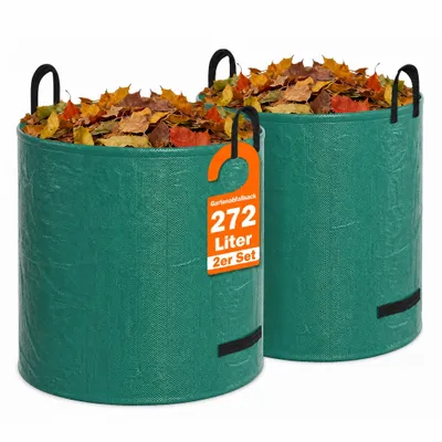 Produktbild von Theo&Cleo 2er Set Gartenabfallsäcke 272L, faltbare Gartensäcke aus robustem Polypropylen mit 4 Griffen, für Laub, Grasschnitt und Gartenabfälle