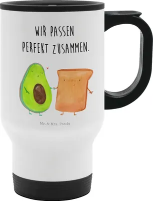 Produktbild von Mr. & Mrs. Panda Thermobecher To Go Avocado Toast - Weiß - Geschenk, thermosbecher, Edelstahlbecher, Kaffee-Thermobecher, Kaffeebecher, To-Go-Becher, Toastbrot, Hochzeit