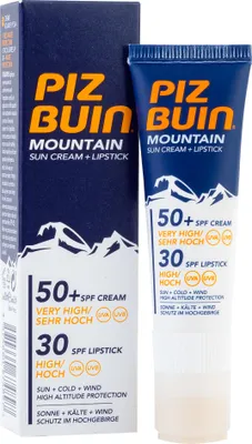 Image de Piz Buin MOUNTAIN Crème Solaire SPF 50 et Baume à Lèvres SPF 30 20 ml