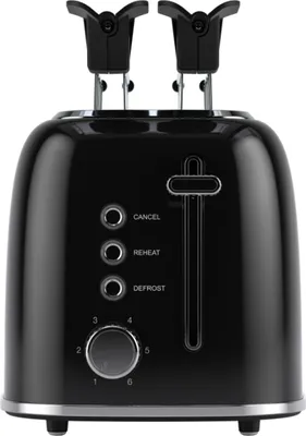 Produktbild von KitchenBrothers Toaster mit Sandwichzangen - Toaster - 6 Bräunungsstufen - Breite Schlitze - Toaster - 870W - Schwarz