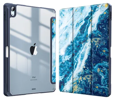 Produktbild von Fintie Hybrid Hülle für iPad Air 11 Zoll M4/M3/M2 (2026/2025/2024), iPad Air 5./4. Gen (2022/2020) 10,9 Zoll, mit Stifthalter, stoßfeste Schutzhülle mit transparenter Hartschale, Meeresblau
