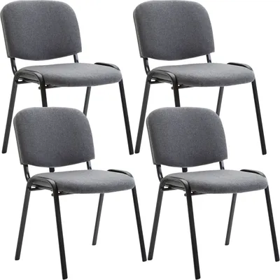 Four gray fabric chairs with black metal frames are arranged in a two-by-two grid against a white background.