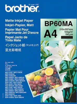 Produktbild von Brother BP60MA Matte Inkjet Paper - Matt - A4 (210 x 297 mm) - 145 g/m² - 25 Blatt Papier - für Brother DCP-J1140, J1200, J1800, J4140, J926, J981, MFC-J2340, J3540, J3940, J4335, J739
