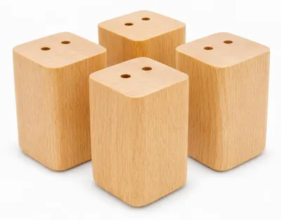 4 Möbelbeine, Holz, eckig, Buche/Eiche, 9x5x5 cm, natur lackiert