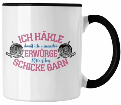 Produktbild von Garn-Tasse Geschenkidee für Strick- und Häkelbegeisterte (Schwarz)