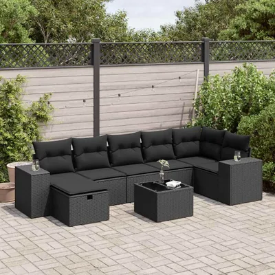 Produktbild von Eleganten-Stil 8-tlg. Garten-Lounge-Set mit Kissen Garten-Sofagarnitur, Outdoor Indoor, Schwarz Poly Rattan Gartenmöbel-Sets CHY12187160