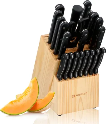 Produktbild von alpina Messerblock 22Teilig - Messerset mit Block - Küchenmesser Set - 18 Verschiedener Messer - Inkl. Schärfer und Schere mit Antihaftbeschichtung