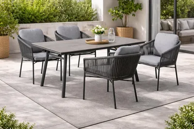 Produktbild von Destiny LUCCA SAN MARINO Sitzgruppe 4 Sessel + Tisch 180x90cm, rechteckig, grau