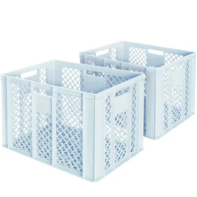 Produktbild von 2x Eurobehälter/Bäckerkiste, LxBxH 600x400x410 mm, lebensmittelecht, Boden und Wände durchbrochen, weiß