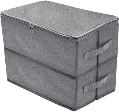 Obrázok produktu pre Sada Azomor® obsahujúca 2 skladacie úložné boxy s vekom na oblečenie a hračky, šedá