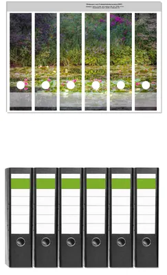 Produktbild von Wallario 6 Stück breite Ordner inkl. Klebeetiketten mit Motive Blühender Seerosenteppich -  Set mit Rückenschildern / Ordnerrücken Stickern
