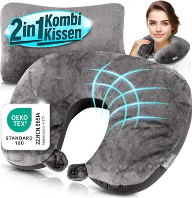 Produktbild von Heimwert Reisekissen - 2in1 Memory Foam Nackenkissen Stützkissen,Nackenhörnchen, 37x27 cm Travel Pillow für Flugzeug, Camping, Reise Ergonomisches