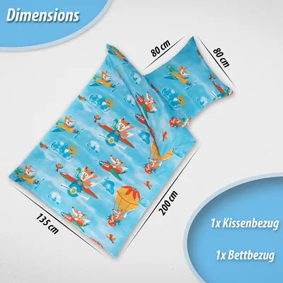 Produktbild von Top Kinder Microfaser Bettwäsche Feuerwehrmann Einhorn 135x200 Dinos Fuchs Flugzeug, Designe:Fuchs