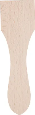A single wooden raclette scraper on a white background.