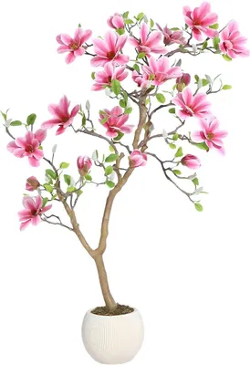 Productafbeelding van Kunstmagnoliaboom, 120 cm – Realistisch kunstplant met roze bloemen – Onderhoudsvriendelijke kamerplant voor woonkamer en kantoor