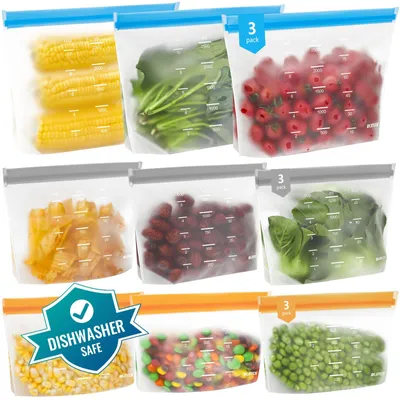 Immagine prodotto di 9 sacchetti riutilizzabili in silicone per il congelatore, con chiusura zip