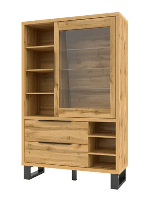 Produktbild von Eintürige minimalistische Vitrine GEJFUN mit Schubladen, Wotan-Eiche