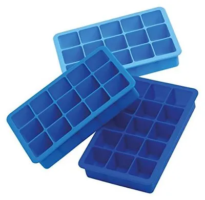 Eiswürfelbehälter 3er-Pack, Silikon, quadratisch, blau