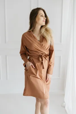 Produktbild von DOLCE SONNO Damen Bademantel Morgenmantel 100% Baumwolle – Ciara Caramel M
