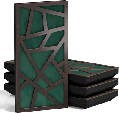 Productafbeelding van Set van 10 smalle akoestische panelen SKYROSS-F, 50x25x5 cm, wenge/groen