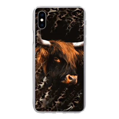 Produktbild von MuchoWow® Handyhülle Schutzhülle Hülle für iPhone Xs Schottischer Highlander - Pantherdruck - Schwarz Silikon Softcase Handy Hülle - Handytasche