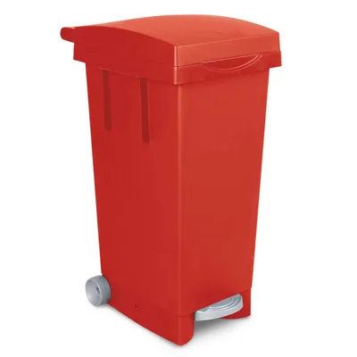 Produktbild von Tretabfallbehälter mit Rollen, BxTxH 370 x 510 x 790 mm, 80 Liter, rot