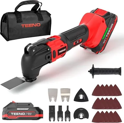 Produktbild von TEENO Akku-Multifunktionswerkzeug 20V, Oszillationswerkzeug mit 2.0AH Akku und Ladegerät, 8500-21000RPM, 4 ° Oszillationswinkel