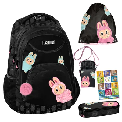 Produktbild von Goldkids - Schulranzen für Jungen und Mädchen, 5er-Set - Schul-Rucksack für Kinder mit Federmäppchen - Schuhbeutel und Hausaufgabenheft - Bubu Motiv