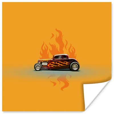 Produktbild von MuchoWow® Poster Auto - Flammen - Rot - Vintage 50x50 cm - Wohnzimmerdekoration