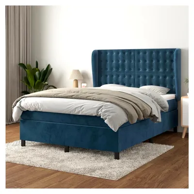 Produktbild von Boxspringbett mit Matratze Dunkelblau 140x200 cm Samt Polsterbett