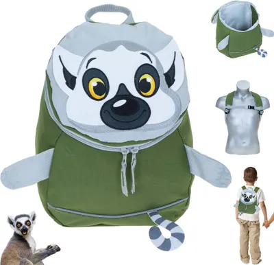 Produktbild von Kinderrucksack Rucksack für Jungen Mädchen Kinder Kindergartenrucksack Kindergartentasche Tasche Reise Sport Tiermotiv Elephant Kids Classic 363 Lemur Maki (Oliv Grau)