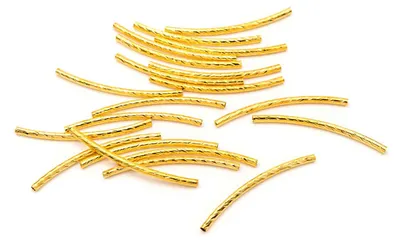 Produktbild von Vintageparts Röhrenperlen Messing goldfarben geschliffen gebogen 35 x 2 mm für Schmuckketten, 20 Stück