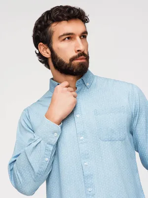 Zdjęcie produktu dla Koszula OMBRE z guzikami, nadruk, styl smart casual, model K702, jasne dżinsy, rozmiar XL