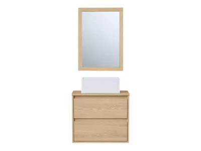 Produktbild von Waschbeckenunterschrank hängend mit Aufsatzwaschbecken & Spiegel - 60 cm - Eichenholzfurnier - MILIPAM