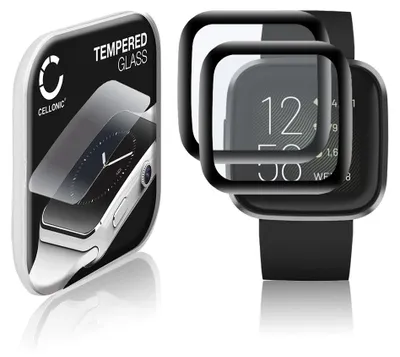 Produktbild von 2x CELLONIC 9H Display Schutzglas für FitBit Versa 2 / Versa 2 SE Smartwatch, 3D Full Cover Full Glue Screen Protector Glass, Fitness Tracker Displayschutz Glas Transparent Schutzfolie