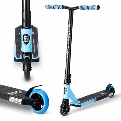 Immagine prodotto di SUOTU Monopattino acrobatico Ultra Pro nero/blu, adatto a bambini dai 6 anni in su e adulti, monopattino freestyle con ruote inPoliuretanoda 110 mm