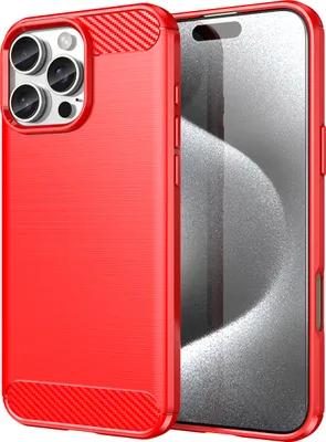 Produktbild von Hülle für iPhone 16 Pro Max Carbon-Faser Weich TPU Silikon Stoßfest Handyhülle Rot