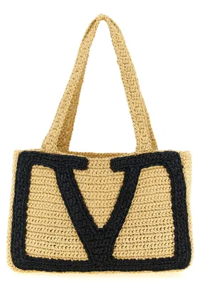 Image de Valentino Garavani Viva Superstar cabas raphia midi, VLogo noir