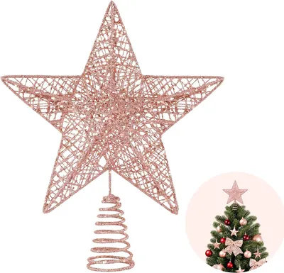 Imagen del producto de Adorno para la punta del árbol de Navidad, forma de estrella, color rosa dorado y con brillo