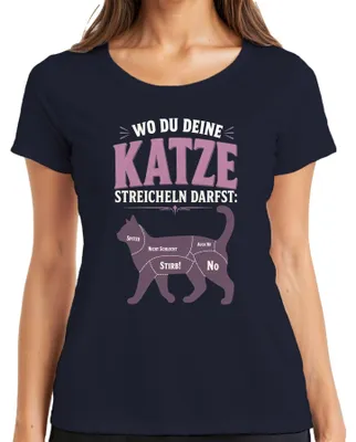 Produktbild von Wo du deine Katze streicheln darfst Humor Statement Sarkasmus Damen T-Shirt, Navy, S