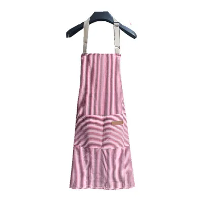Produktbild von 2-teiliges Küchenschürzen-Set mit 2 Taschen, verstellbarer Latzschürze für Damen und Herren, rot gestreift